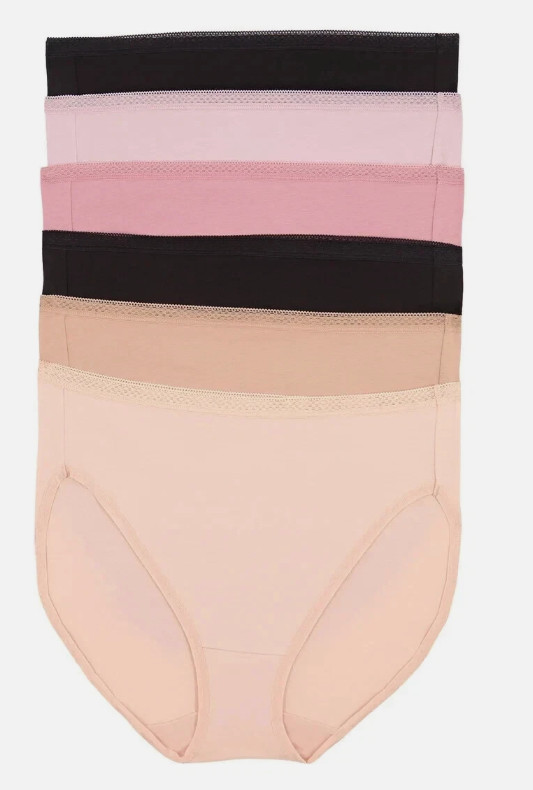 Felina 6 Pk Pima Cotton Blend Hi-cut with Lace Trim Waistband, Multi Color