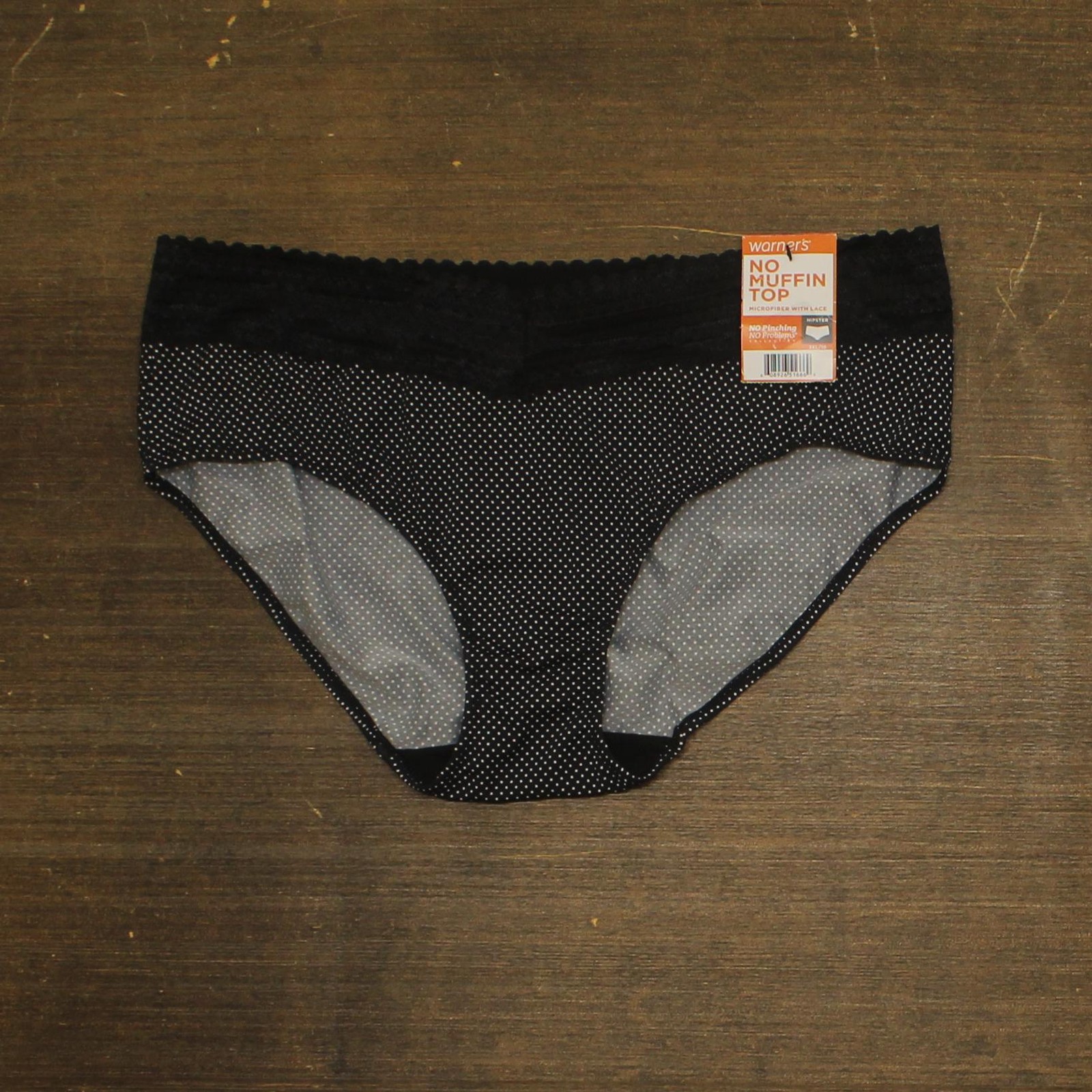 Warner’s No Pinching No Problems Lace Panty Hipster Panties Black White Dot 3XL