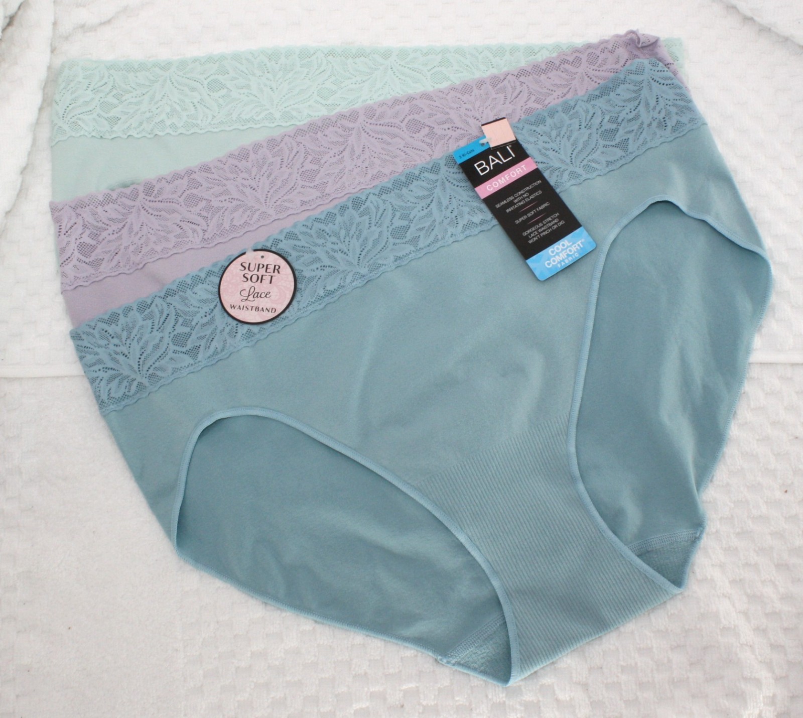 New set of 3 BALI COOL comfort HI CUT dfmlh3 seamless lace BLUE LILAC GREEN