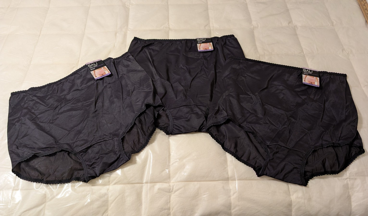 3 Pairs BALI Skimp Skamp Full Brief Wide Gusset Stretch Panties BLACK 4XL/11 NWT