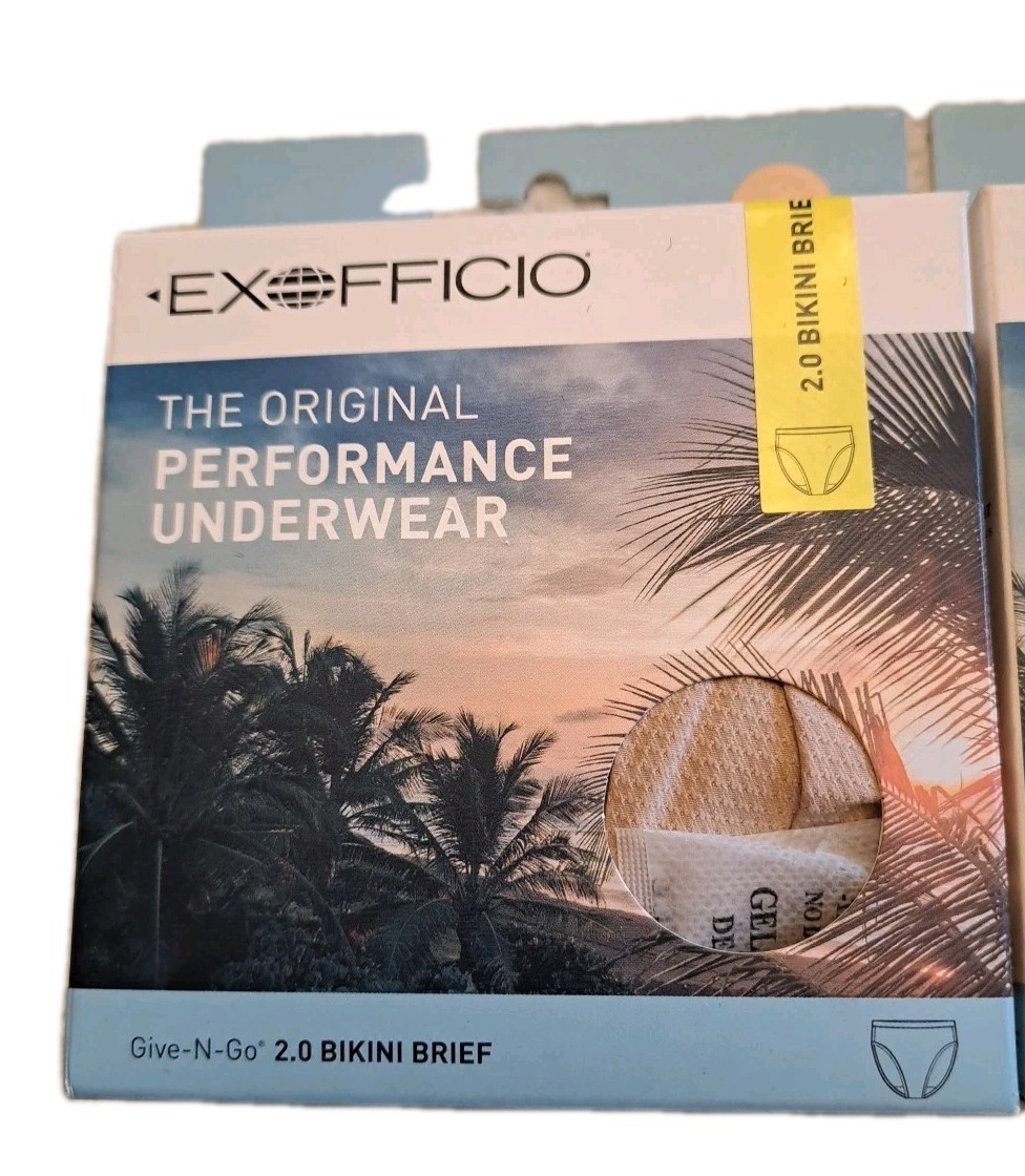 New 2 Pairs ExOfficio Women’s Give-N-Go 2.0 Bikini Briefs XL Buff & Lavender