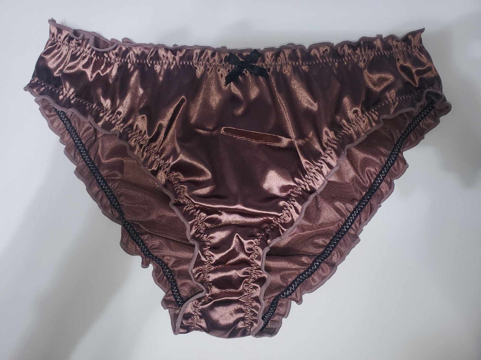 Sexy Satin Low Rise Panty W/Ruffle Trim & Bow Silky Naughty Sissy Size L🍑