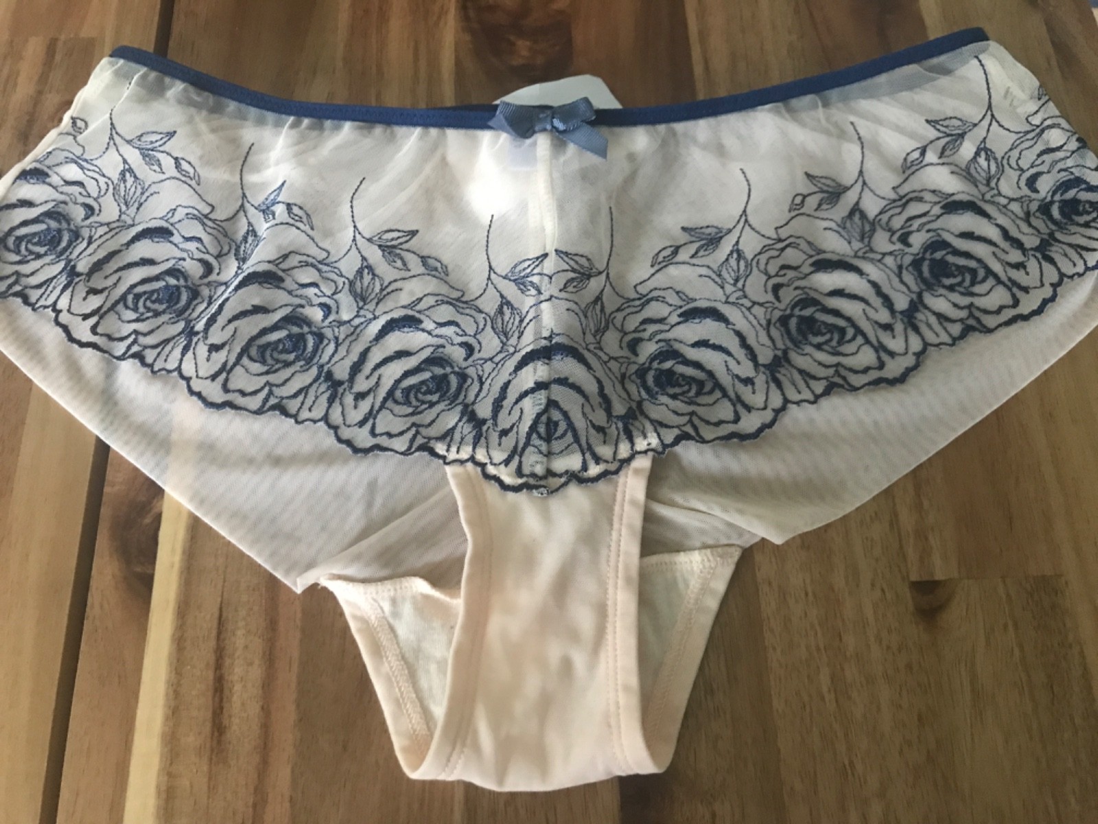 Nude blue rose shorty BRIEF NEW UK 12 blue flowers new