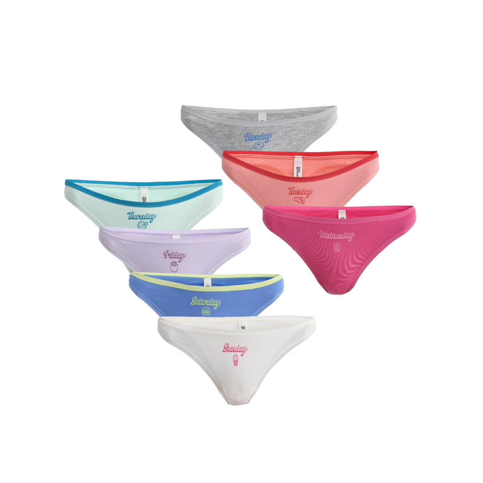 No Boundaries Women Cotton Thong Panties 7 Pack Days Week XL 16-18 Lot of 2