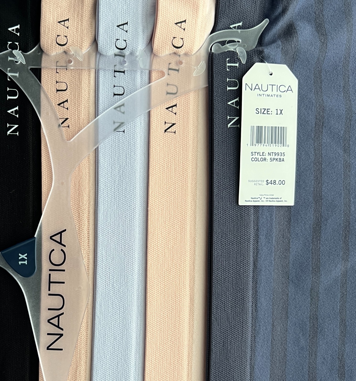 5 pc Size 1X Nautica NT9935 Nylon Brief Underwear Panties Fit Stretch Stripe NWT