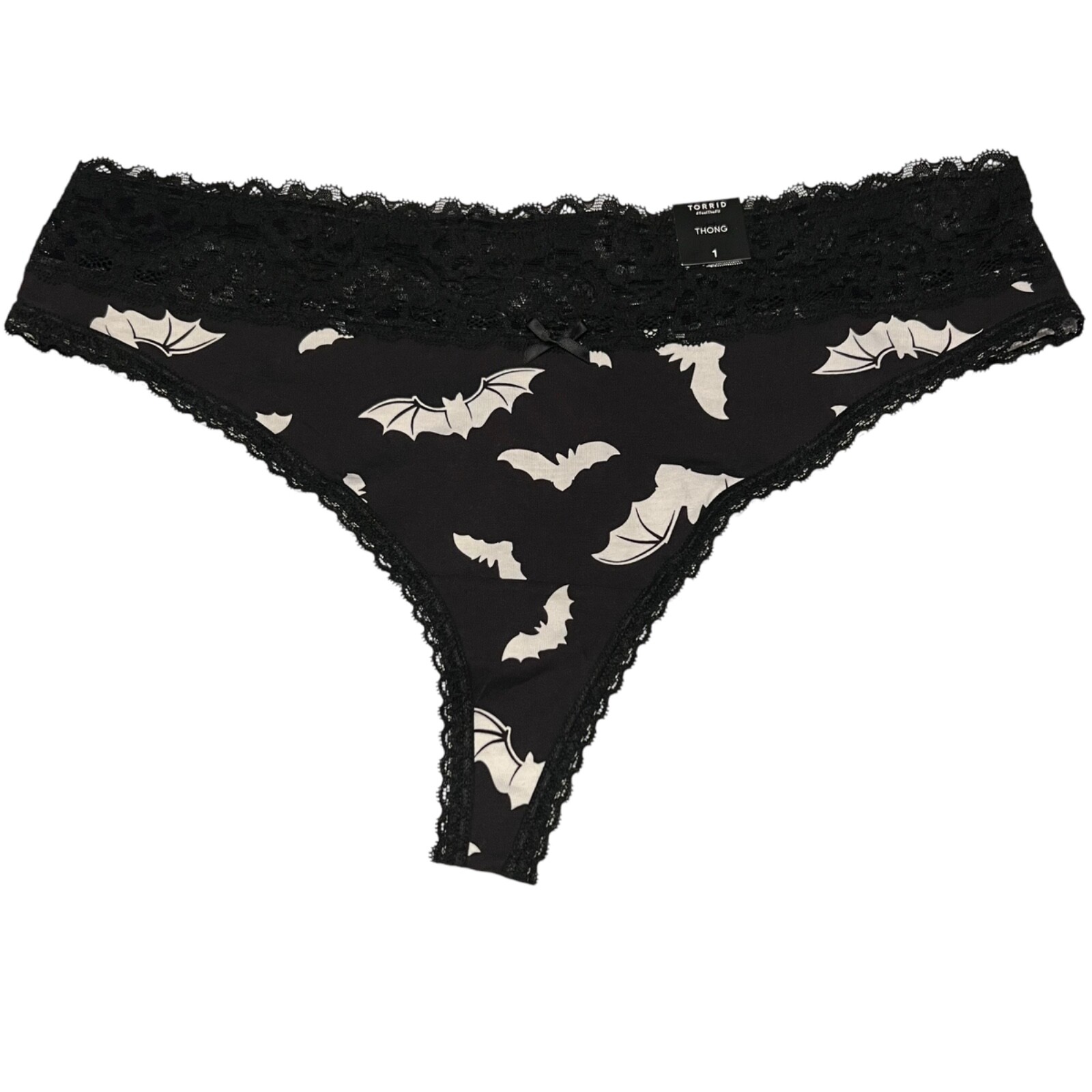 NWT TORRID Thong Pantie 0X-1X-2X-3X-4X Jersey Lace Black White Halloween Bats