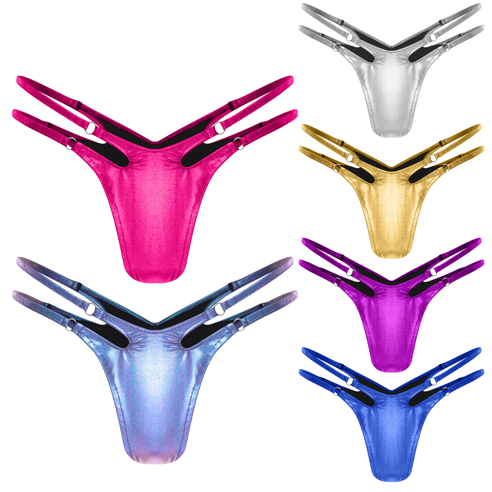 Women’s Shiny Metallic Bikini Briefs Hollow Out Thong Bathing Suit Party Wear