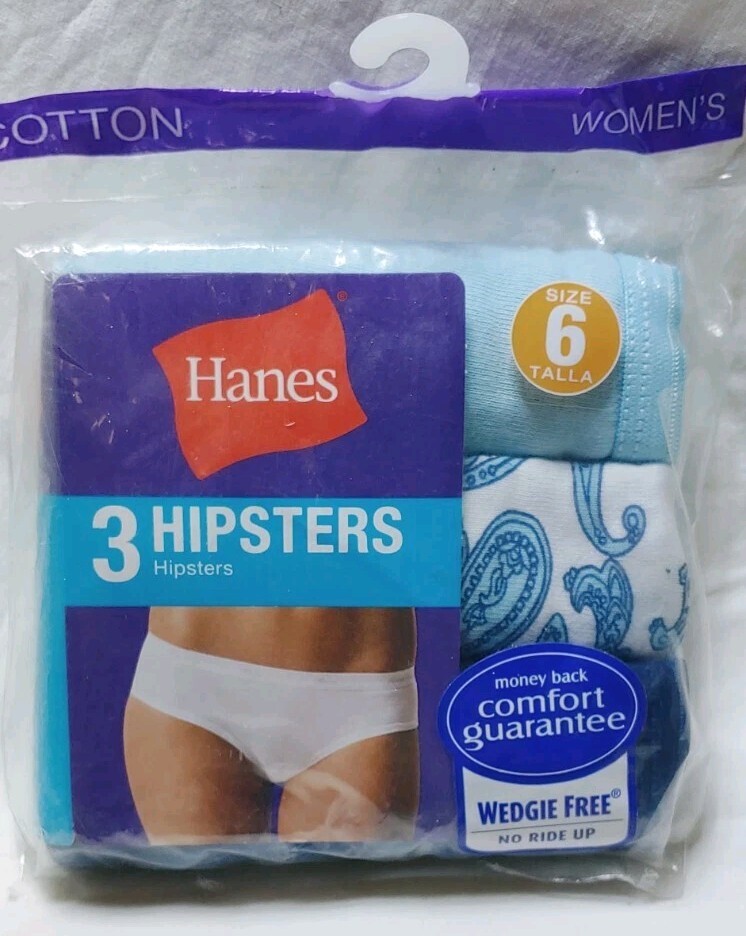 Hanes Women’s 100% Cotton Tagless Wedge Free Hipsters Sz 6 3pr