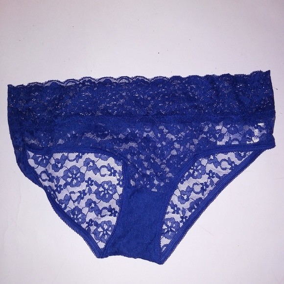 Set of 3 Simply Styled Panties Small Blue White Solid Polka Dots Lace New