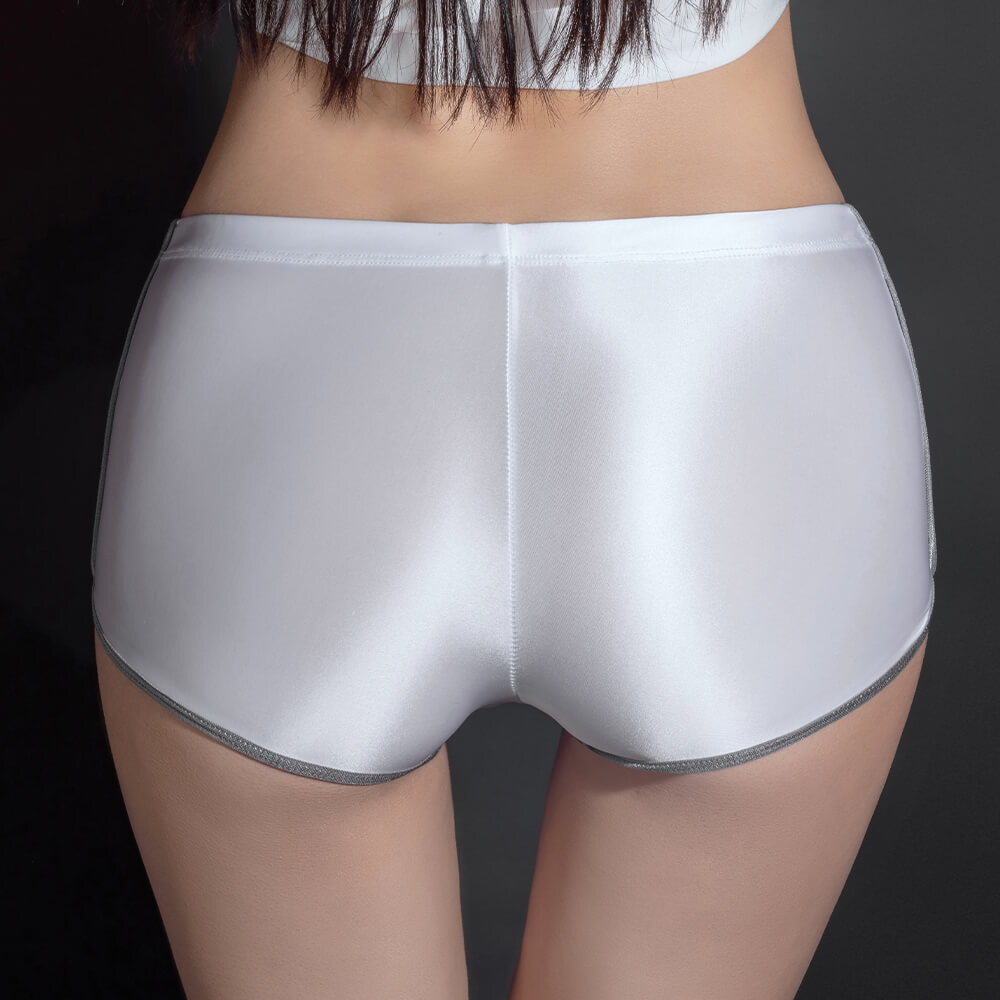 Women Shiny Satin Opaque Panties Fitness Sports Boxer Shorts Patchwork Hot Pants