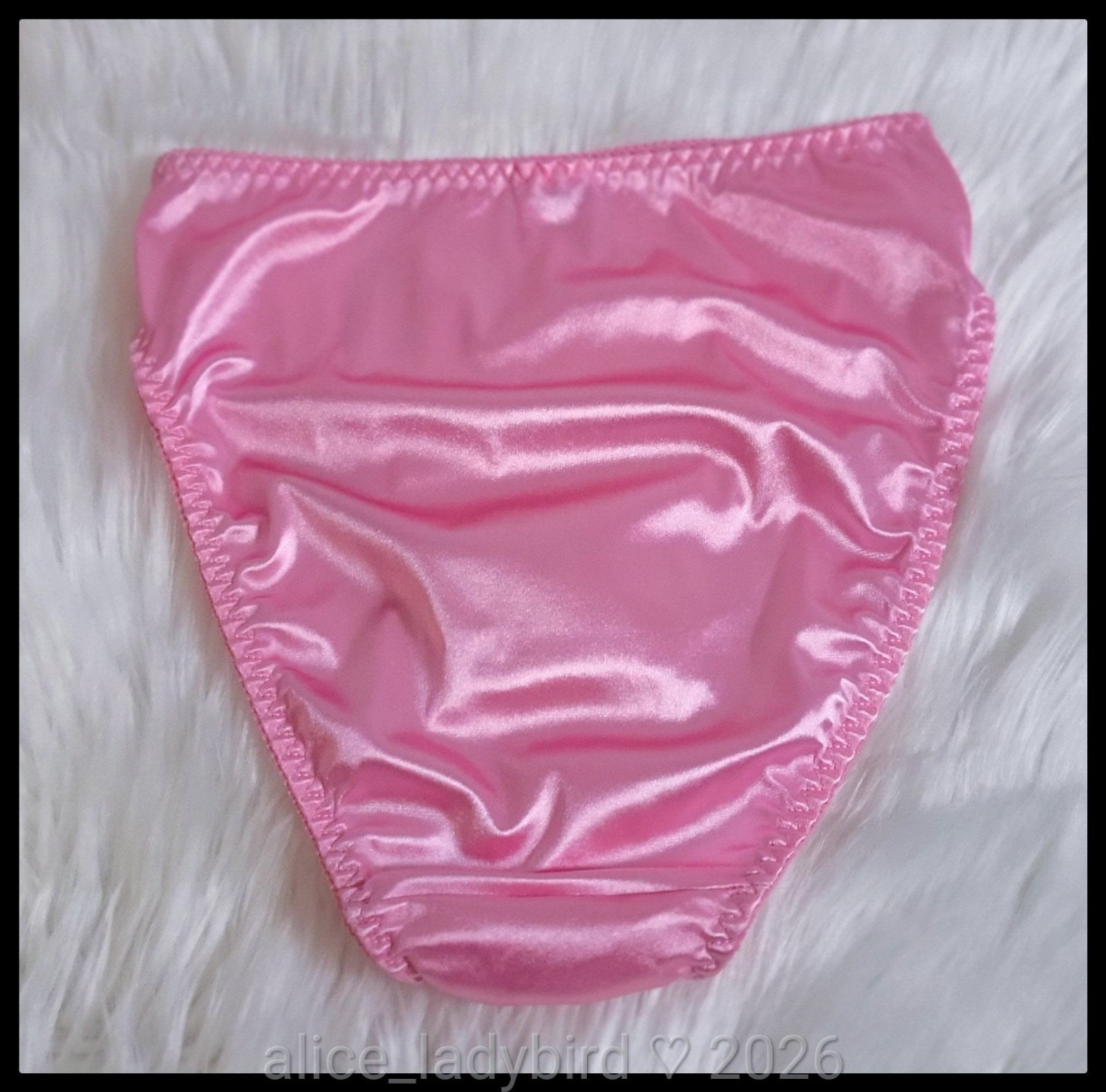 Vintage SHINY Pink PANTIES Hi-Cut Brief SATIN Slippery STRETCH Second Skin ~M/L