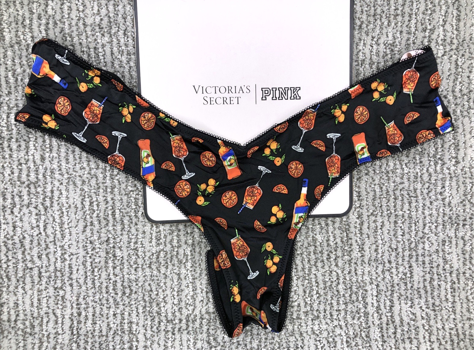 Victoria’s Secret Very Sexy NWT XXL Black Strappy Cheeky Panty Charm Oranges