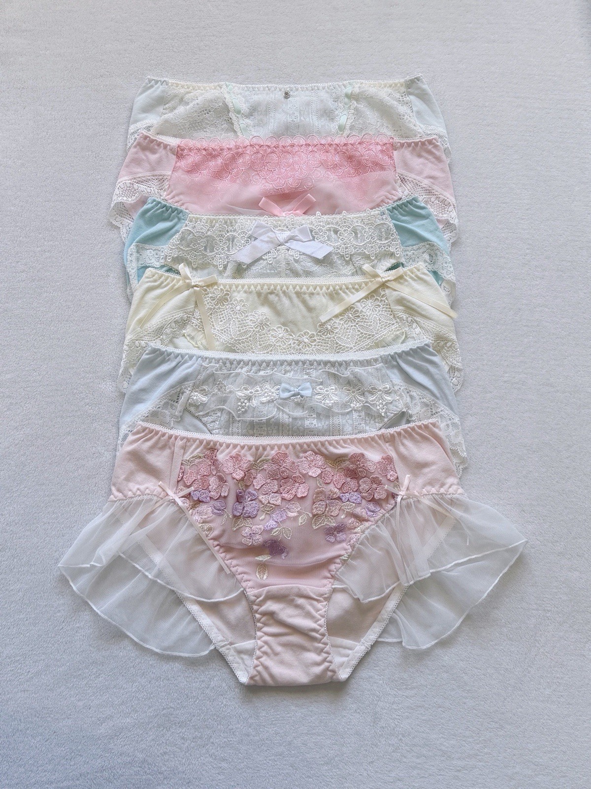 Set Of 6! US-S, M/JP-LL Japanese Sissy Cute Macaron Embroidery Cotton Panties