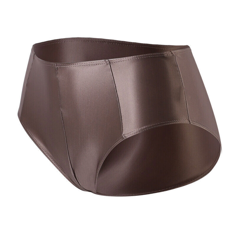 Mens Satin Underwear Mid-waist Hip Lift Body Shaping Sisy Briefs Glossy Bottoms