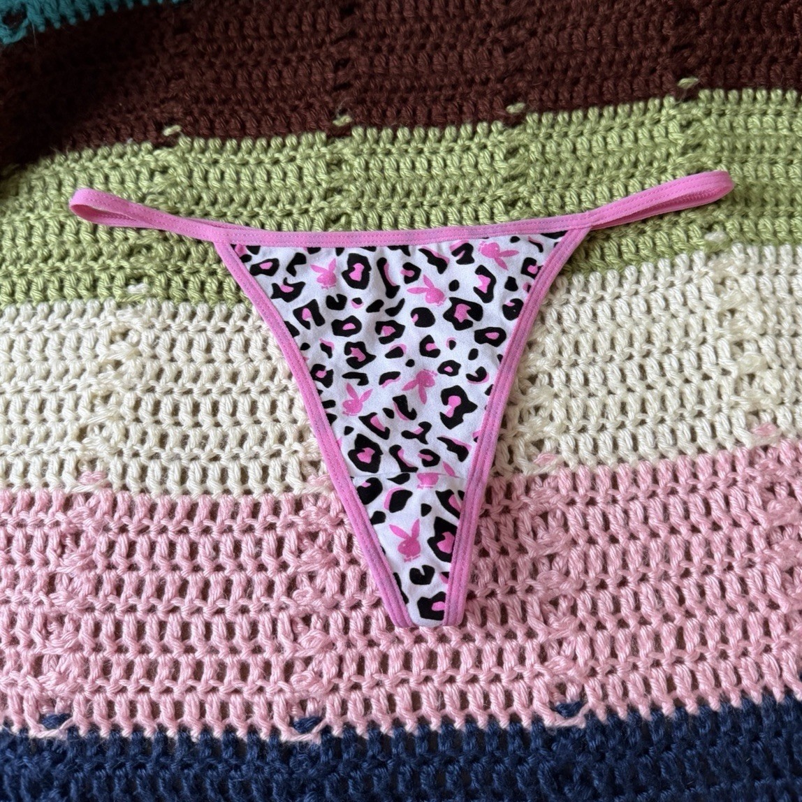 Playboy Women’s Panties Pink Animal Print Thong Size l