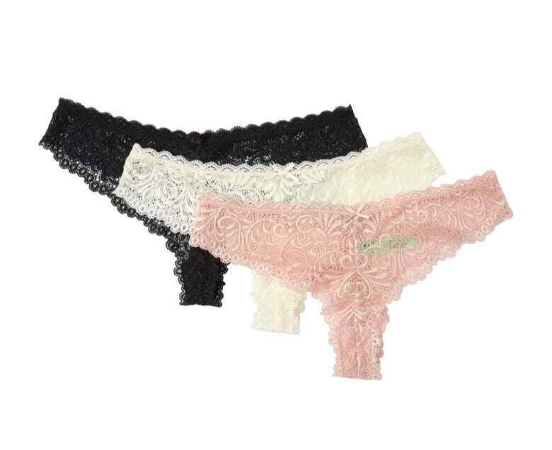 3-PACK HONEYDEW Intimates 11270 Cream Cafe Black Lace Brief Cut Thong Panties M