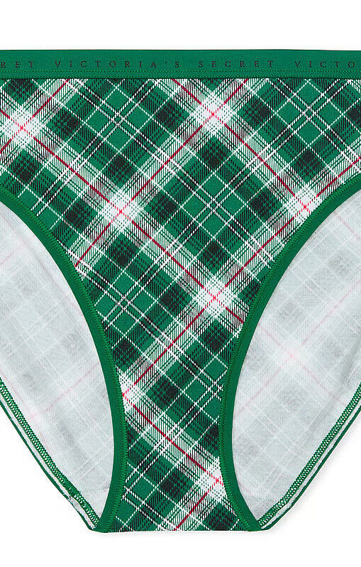 XS S M L XL XXL Green Plaid Cotton Victorias Secret High-Leg Waist Brief Pantie