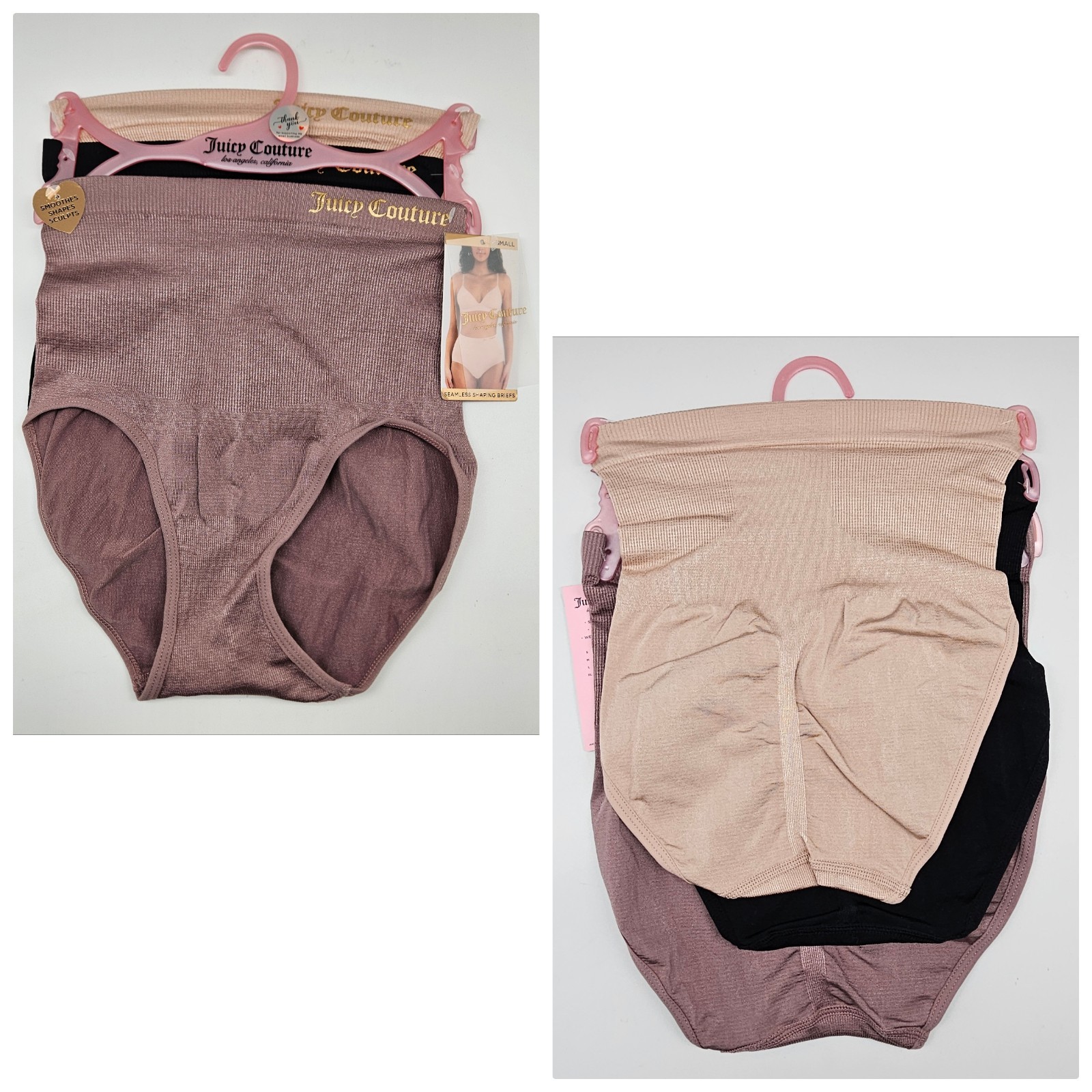 JUICY COUTURE 3 Pack Women S M L Logo Seamless Shaping Briefs Brown Black Beige