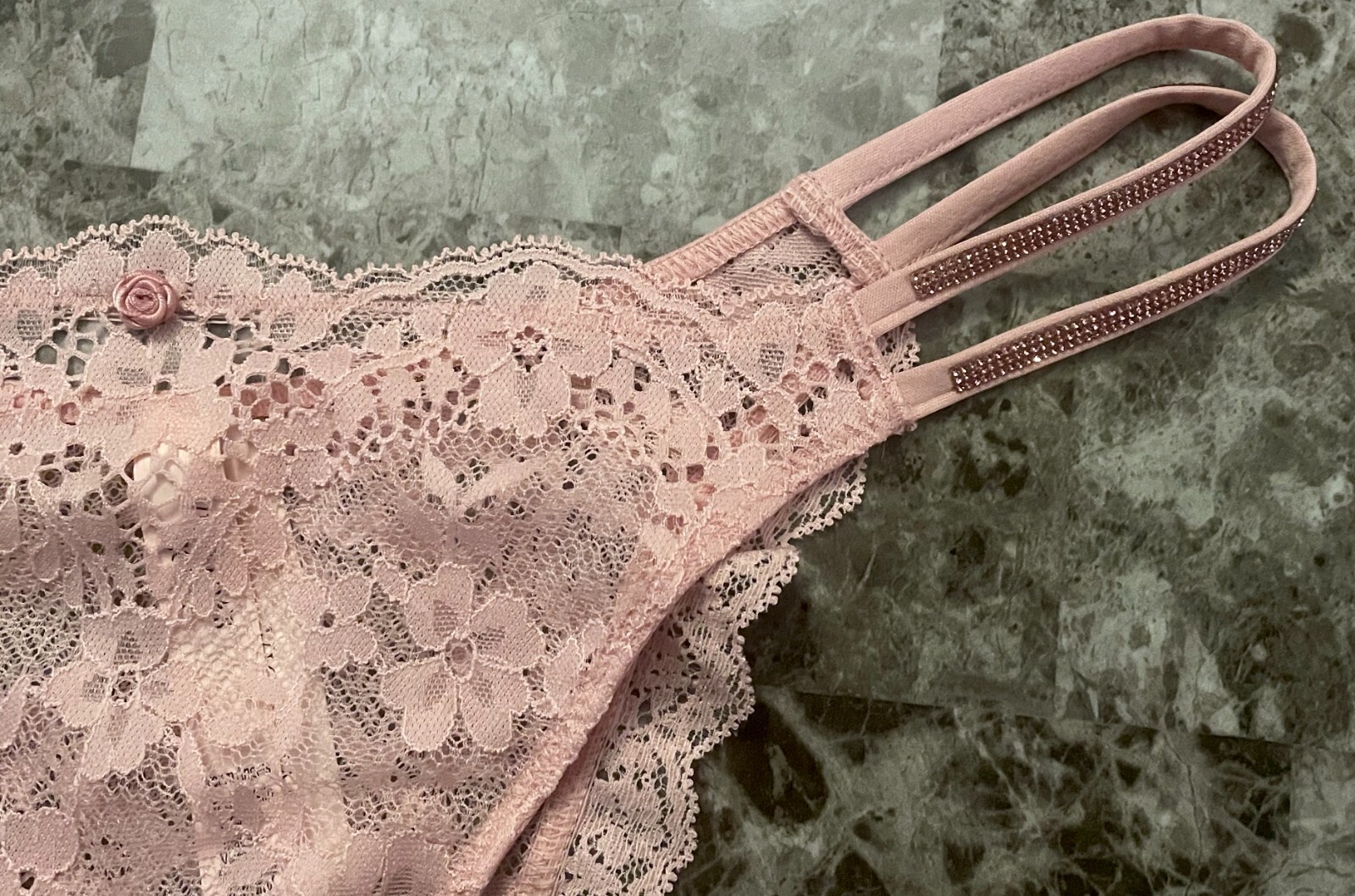 VICTORIA’S SECRET PINK ROSE APPLIQUE LACE SHINE STRAP STRAPPY BRAZILIAN PANTIES