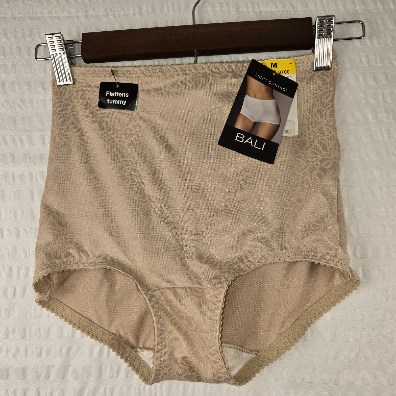 NEW Bali Light Control Tan Floral Satin Panties Briefs Flattens Tummy Shapewear