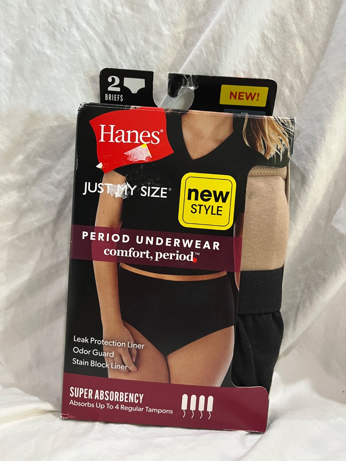 Hanes Just My Size Period Briefs Underwear Beige/Black 2-pack Size 13/5x NEW