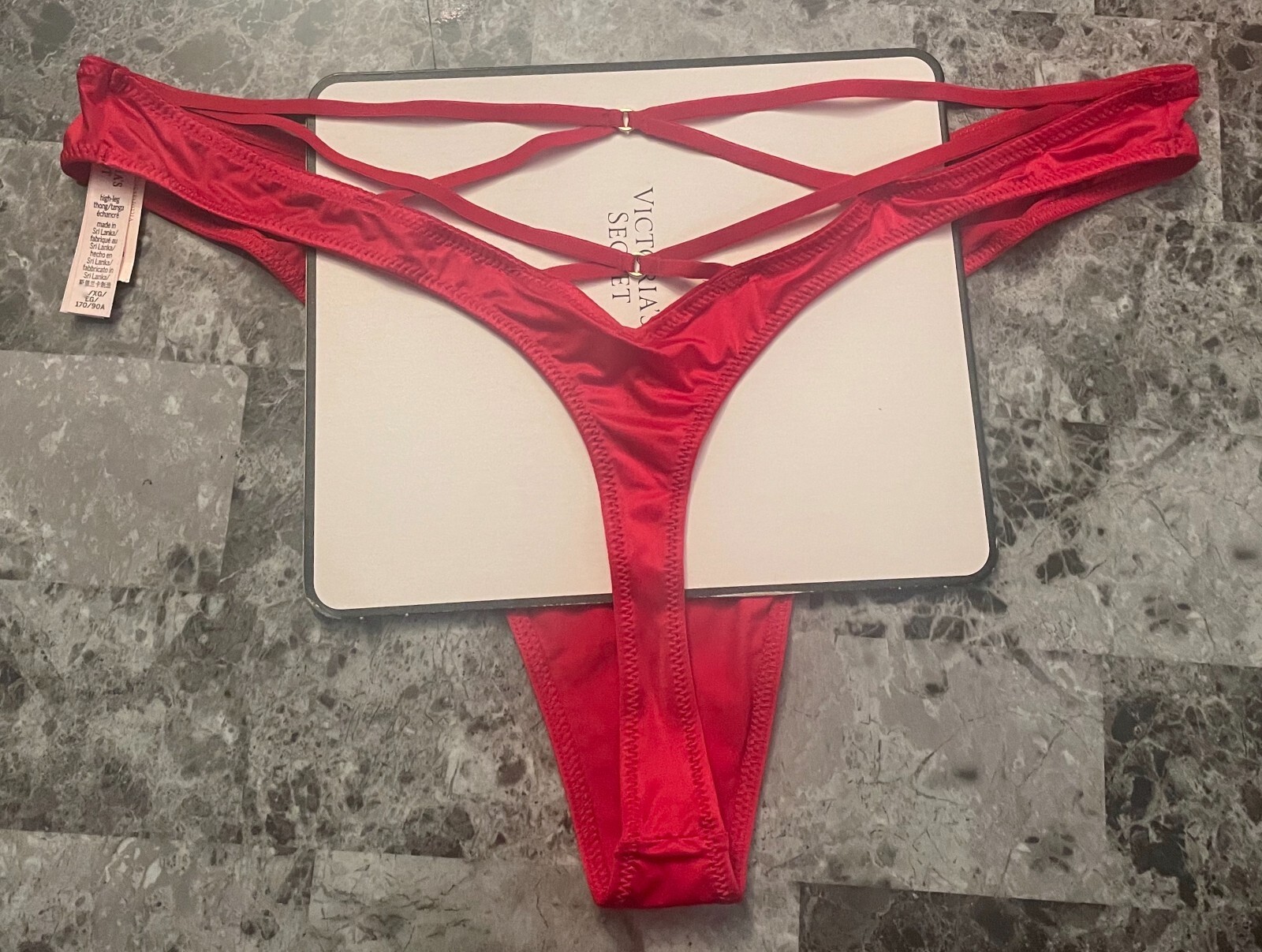 NWT VICTORIA’S SECRET RED SATIN SMOOTH STRAPPY BACK HIGH LEG THONG PANTIES