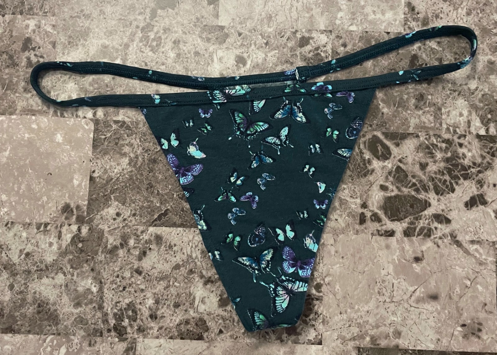 NWT VICTORIA’S SECRET BLUE GREEN AQUA PURPLE BUTTERFLY V STRING THONG PANTIES