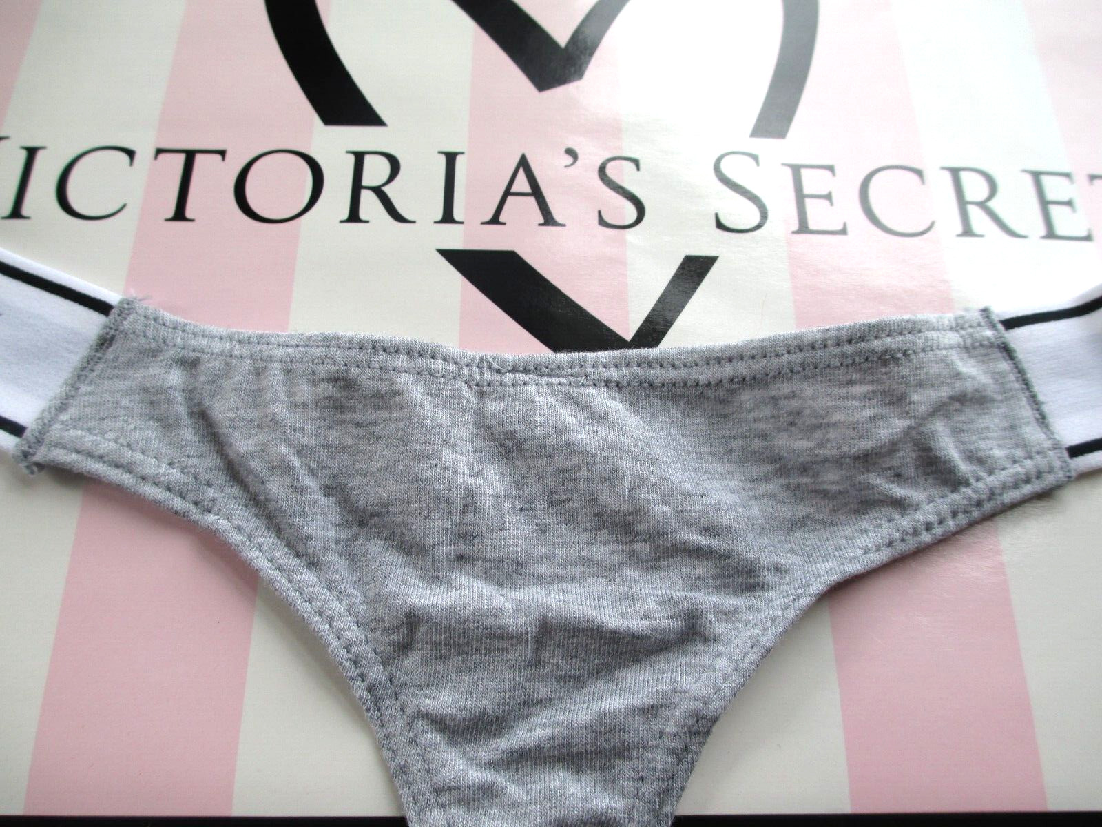 VICTORIA’S SECRET PINK Cotton Logo High Leg Thong Panty S M L XL Gray VS Heather