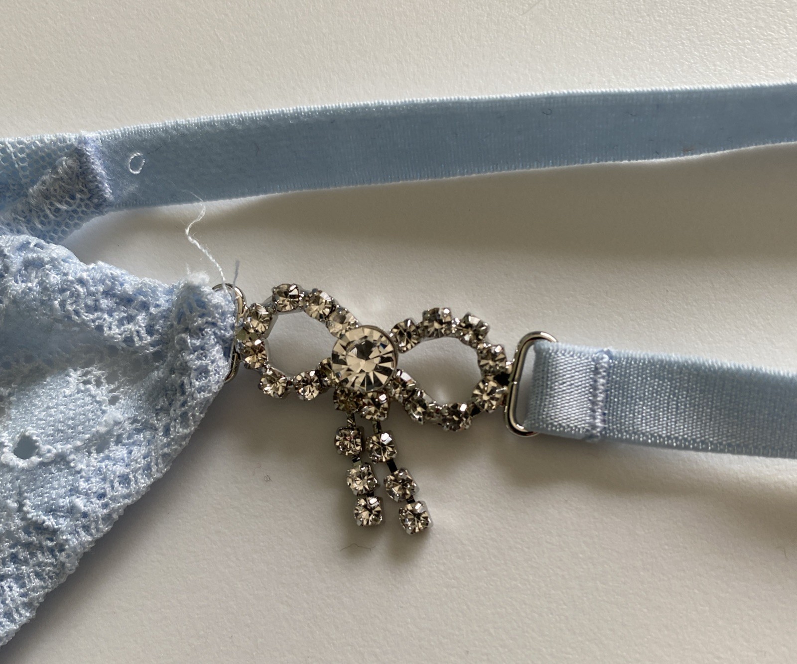 Victorias Secret Light BLue Twinkle Bow Lace Thong Panty Size M-XL Mesh Sparkle