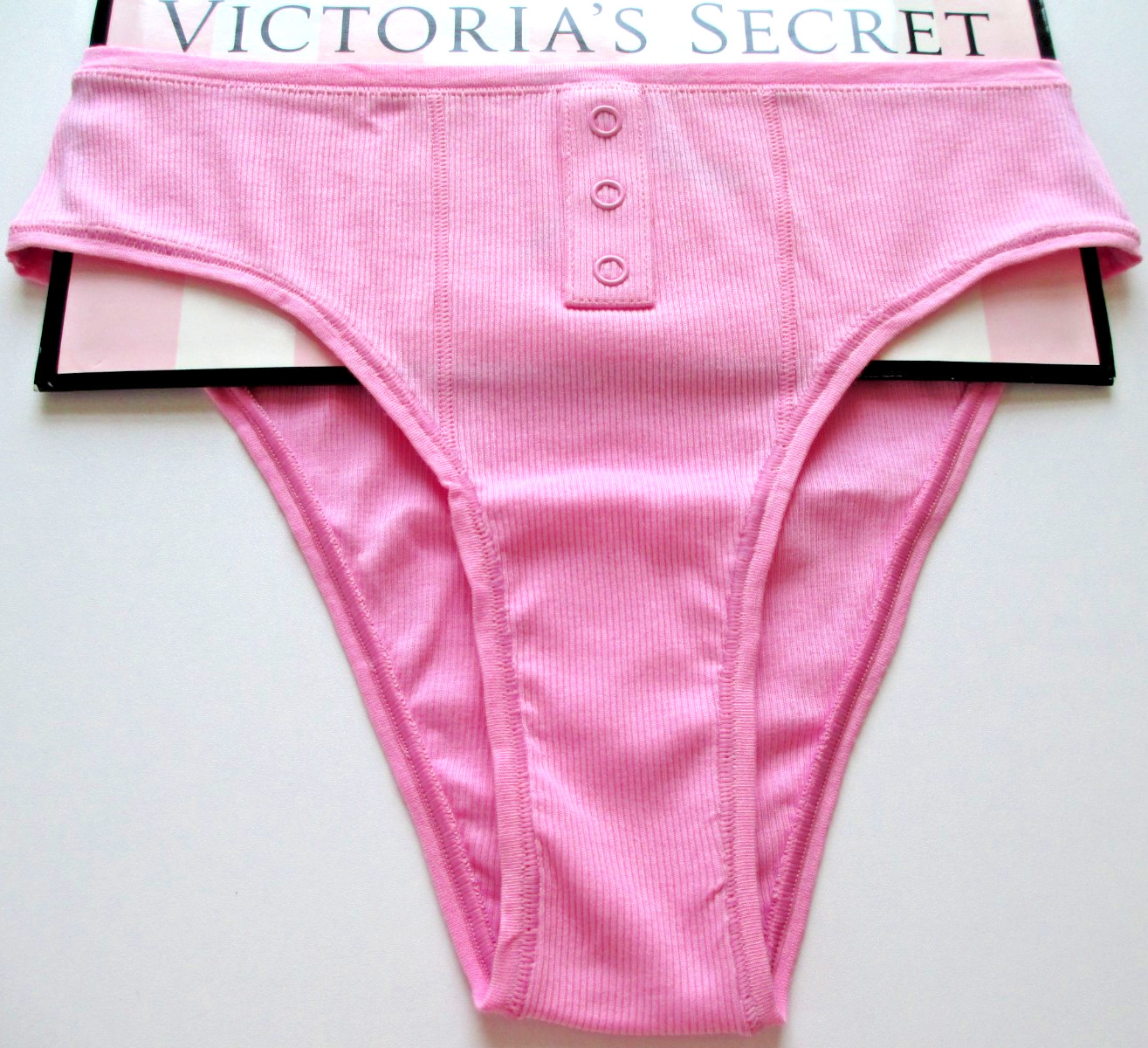 VICTORIA’S SECRET PINK Cotton High Leg Cheeky Panty VS Pink Rib Button S M L XL