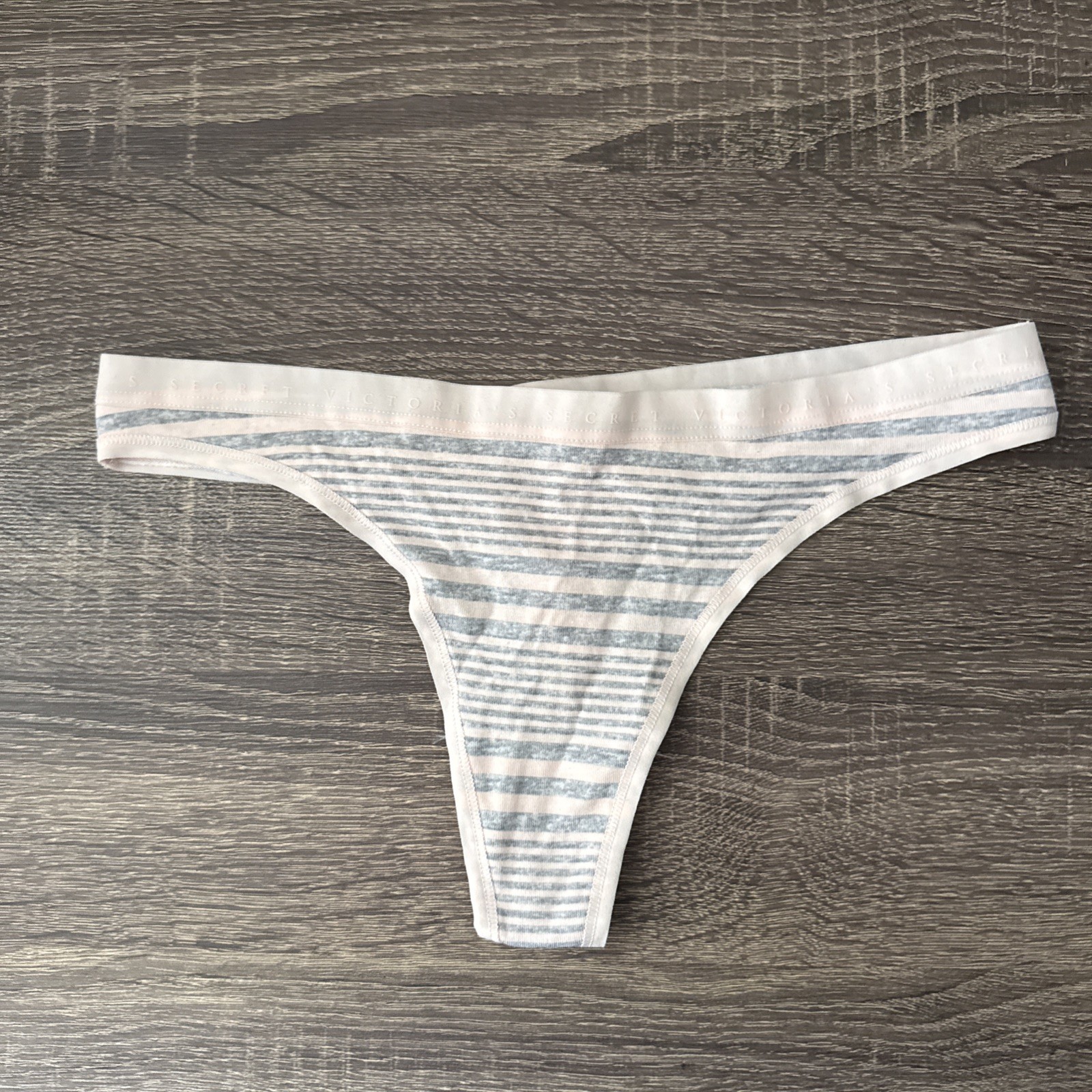 Victoria’s Secret Small Pink, Gray Stripe Cotton Thong Panties