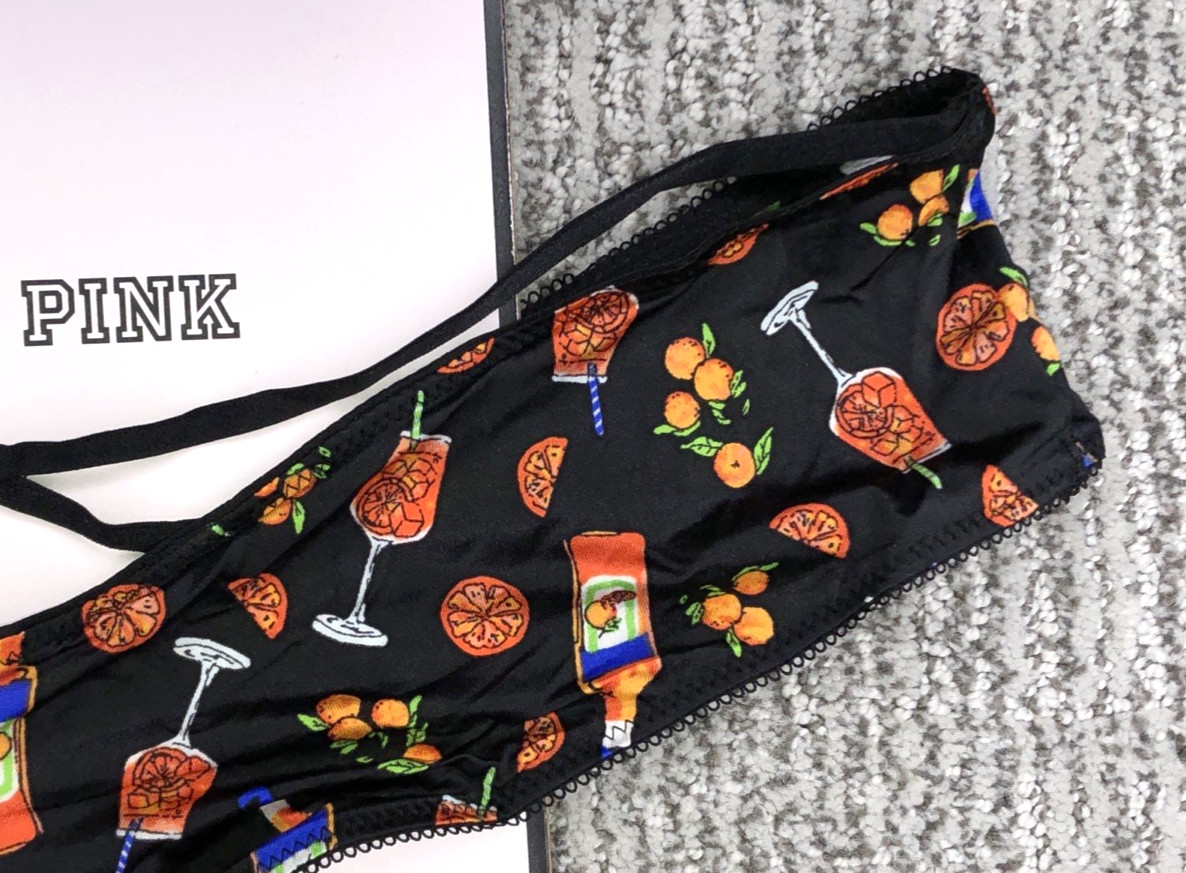 Victoria’s Secret Very Sexy NWT XXL Black Strappy Cheeky Panty Charm Oranges