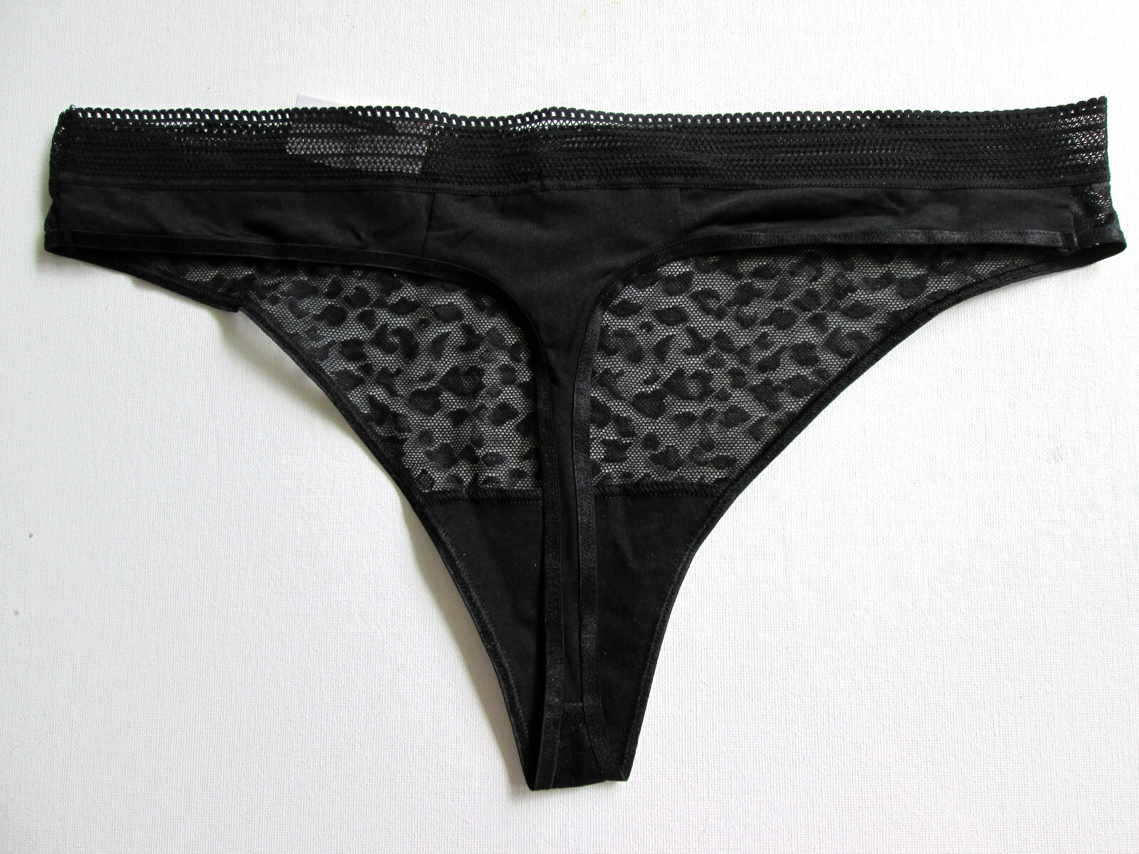 NEW Size 8 XL 16-18 Secret Treasures Black Leopard Lace Thong Panty Underwear