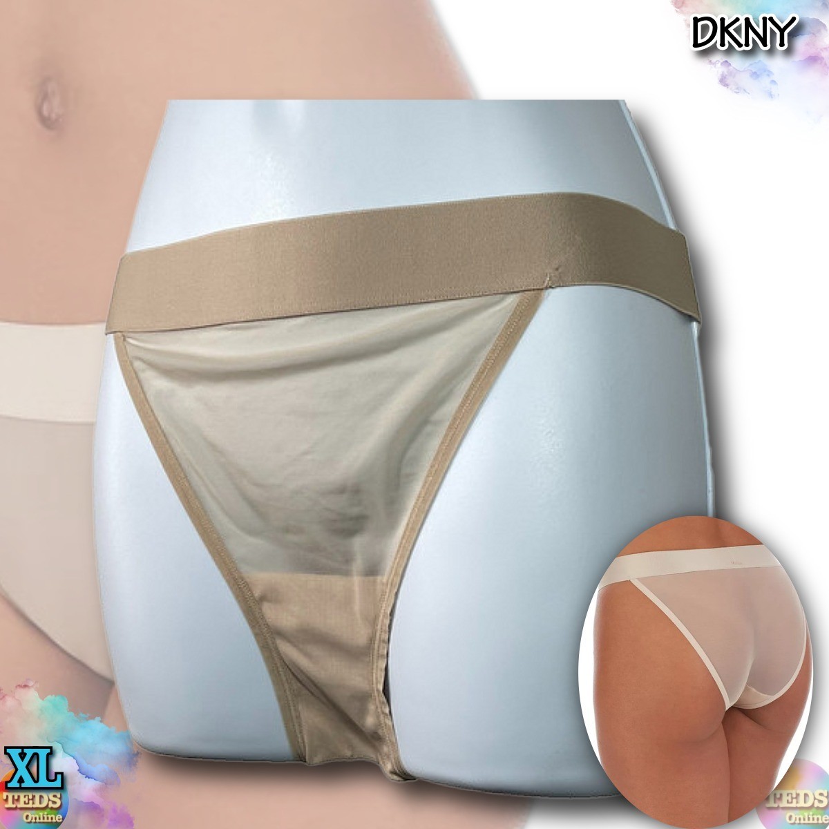 NWOT DKNY Women’s XL Sheer Bikini Underwear DK8945 Cashmere