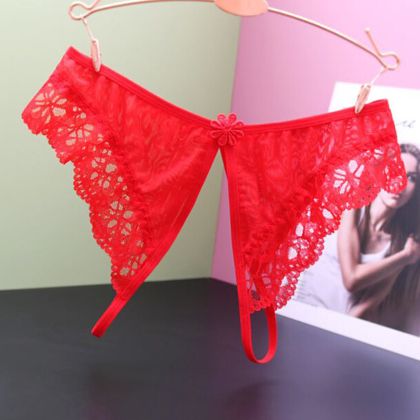 Sexy Women Sheer Lace Thong G-string Briefs Crotchles Panties Lingerie Underwear