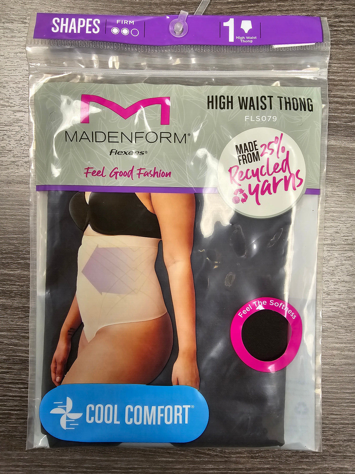 Maidenform Black Flexees Feel Good Fashion High Waist Thong Panty Size L New!