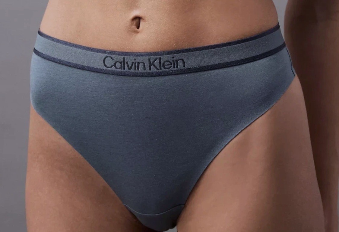 CALVIN KLEIN Tonal Logo Cotton Smoky Blue Dk Blue Thong Panty Womens Sz L 7 XL 8