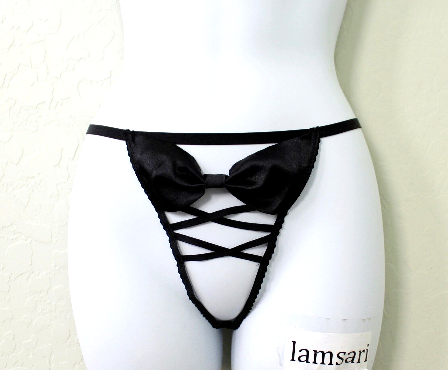 Victoria’s Secret Very Sexy Bow Detail Lace Up V-String Panty Black Size L NEW