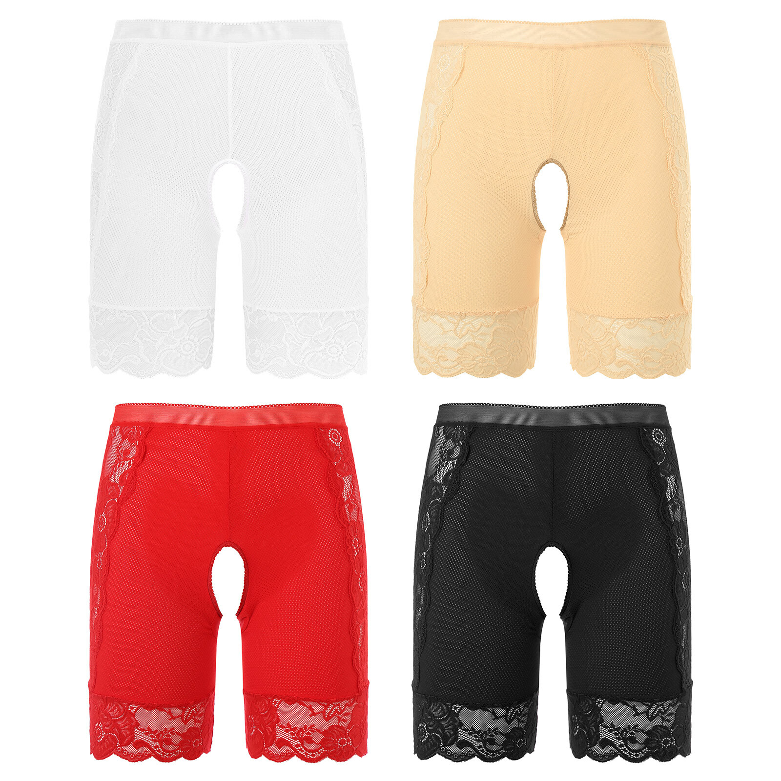 US Womens Underwear Party Shorts Crotchless Boyshorts High Waist Underpant Soft