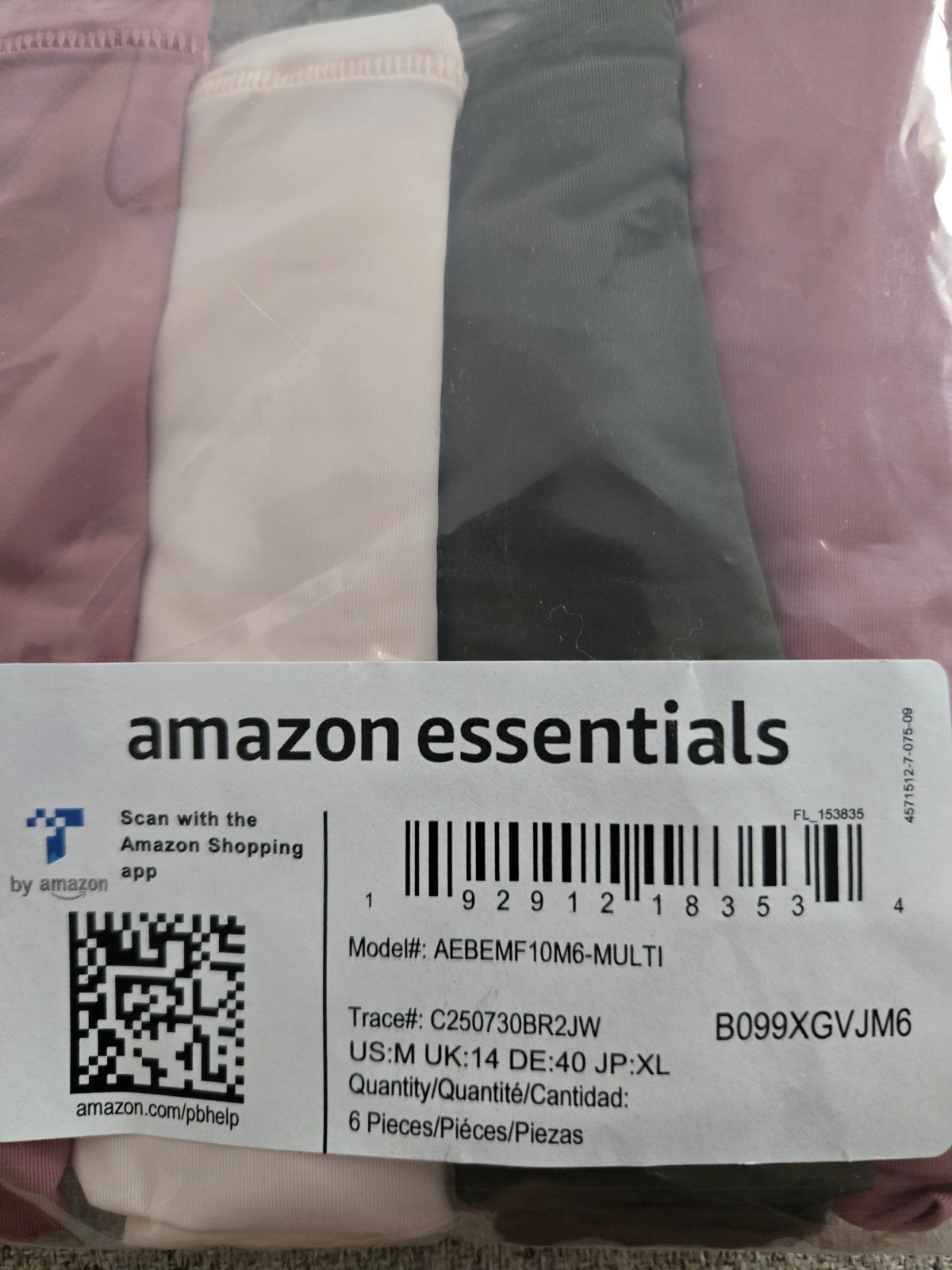 NWT Womens Amazon Essentials Medium Cotton Stretch High-Cut Bikini Panty Multipk