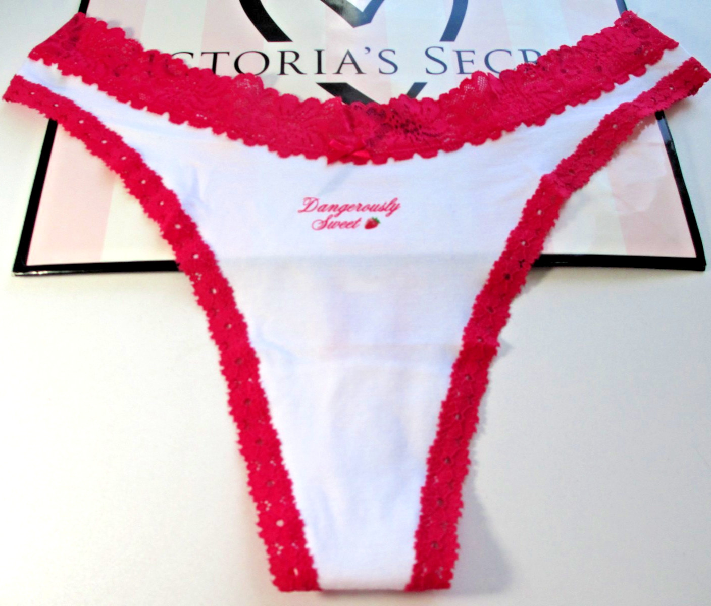 VICTORIA’S SECRET PINK Cotton High Leg Thong Panty S M L XL White NWT Lace Trim