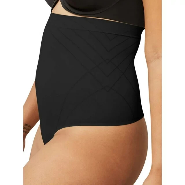Maidenform Black Flexees Feel Good Fashion High Waist Thong Panty Size L New!