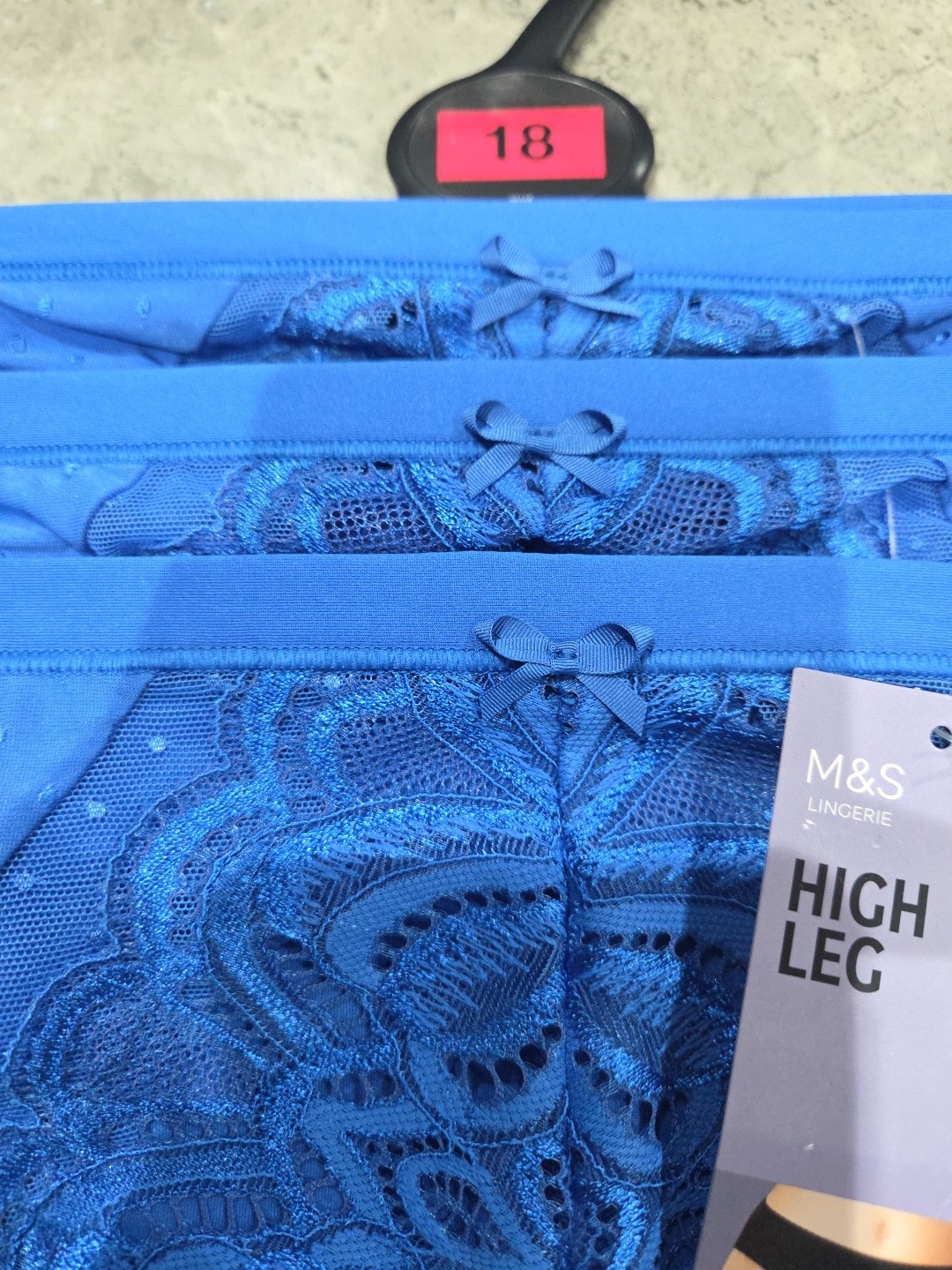 M&S 3pk Amelia Lace High Leg Knickers Size 18 BLUE MIX
