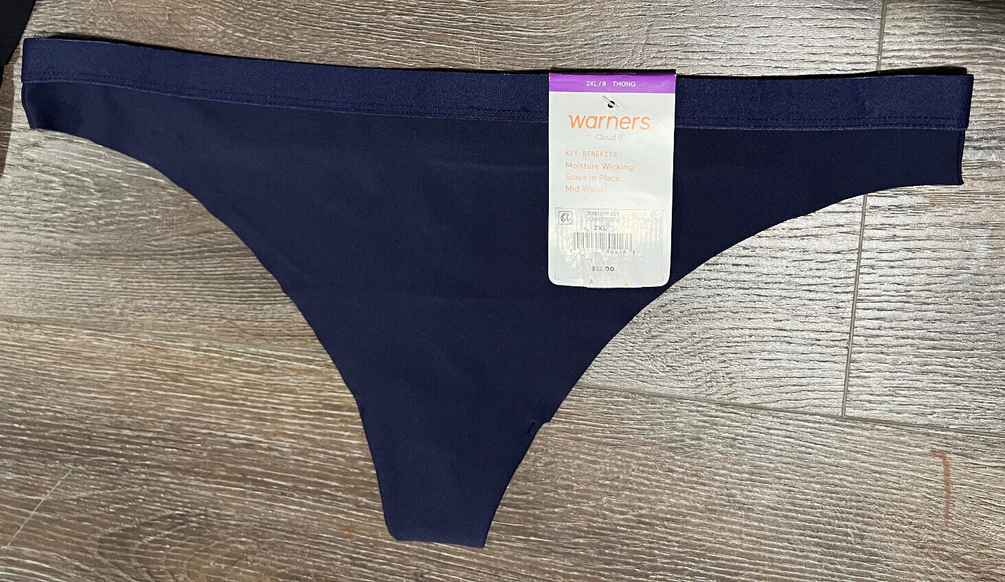 NWT 2 pr WARNERS Cloud 9 Black Blue Microfiber Thong Panty Sz 2XL 9