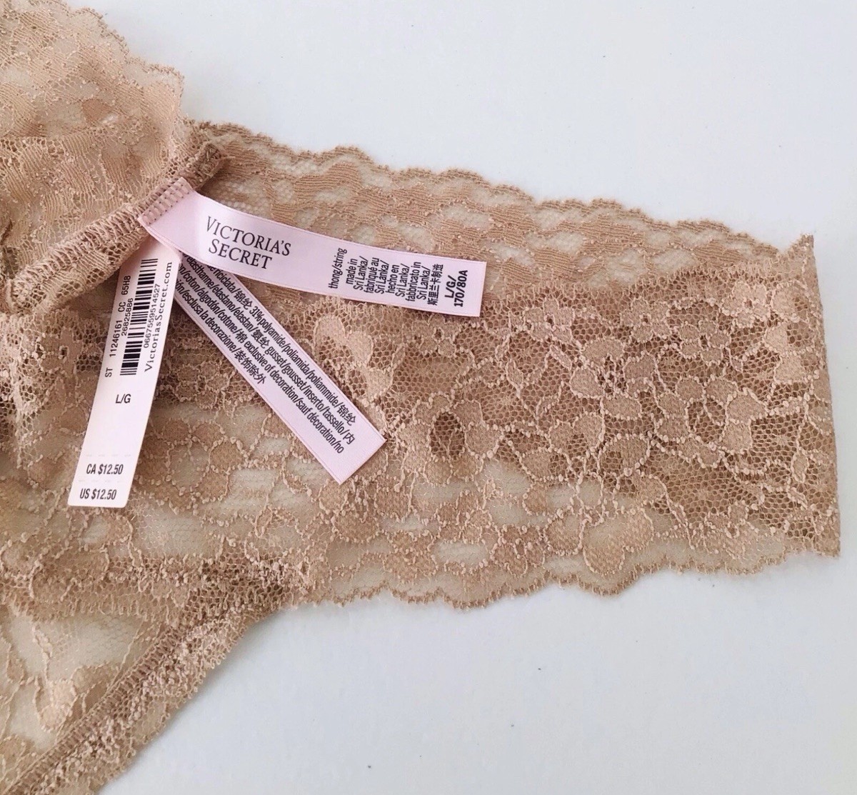 2 X NEW Victoria’s Secret Lacie Thong Panties-Large-Black And Beige NWT