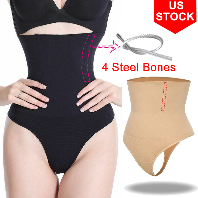 Women’s Boned Tummy Control Body Shaper High-Waist Trainer Thong Panty Shapewear