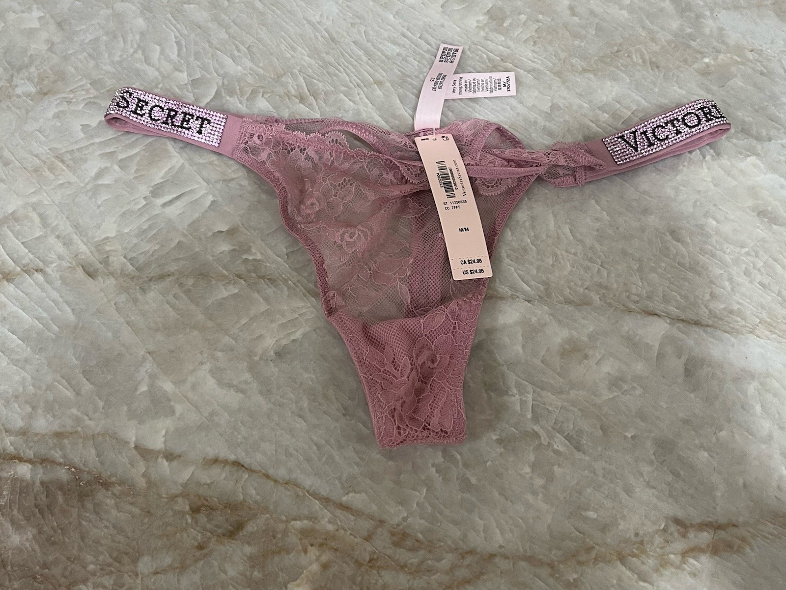 Victoria’s Secret Pink FloralLace Shine Strap Thong PantyMedium