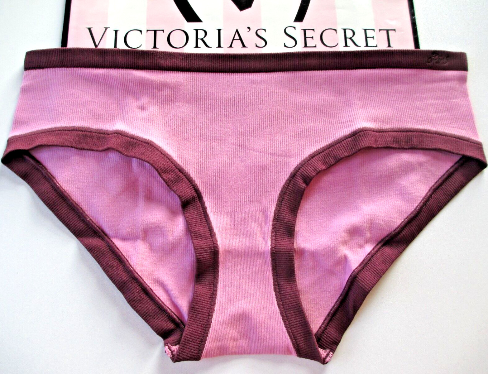 VICTORIA’S SECRET PINK Seamless Hiphugger Panty S L Pink NWT Maroon Trim VS Rib