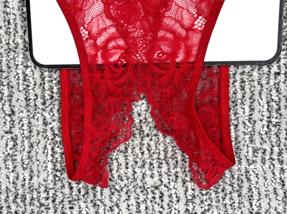 Victorias Secret Very Sexy NWT Small Red Lace Crotchles Brazilian Panty Spellout