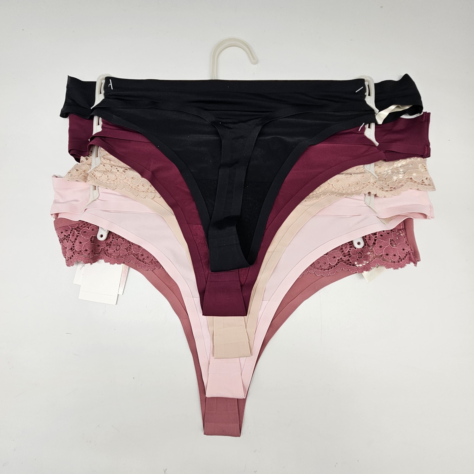 5 Pack JESSICA SIMPSON Women’s S L Micro Thong Panties Black Wine Beige Pink